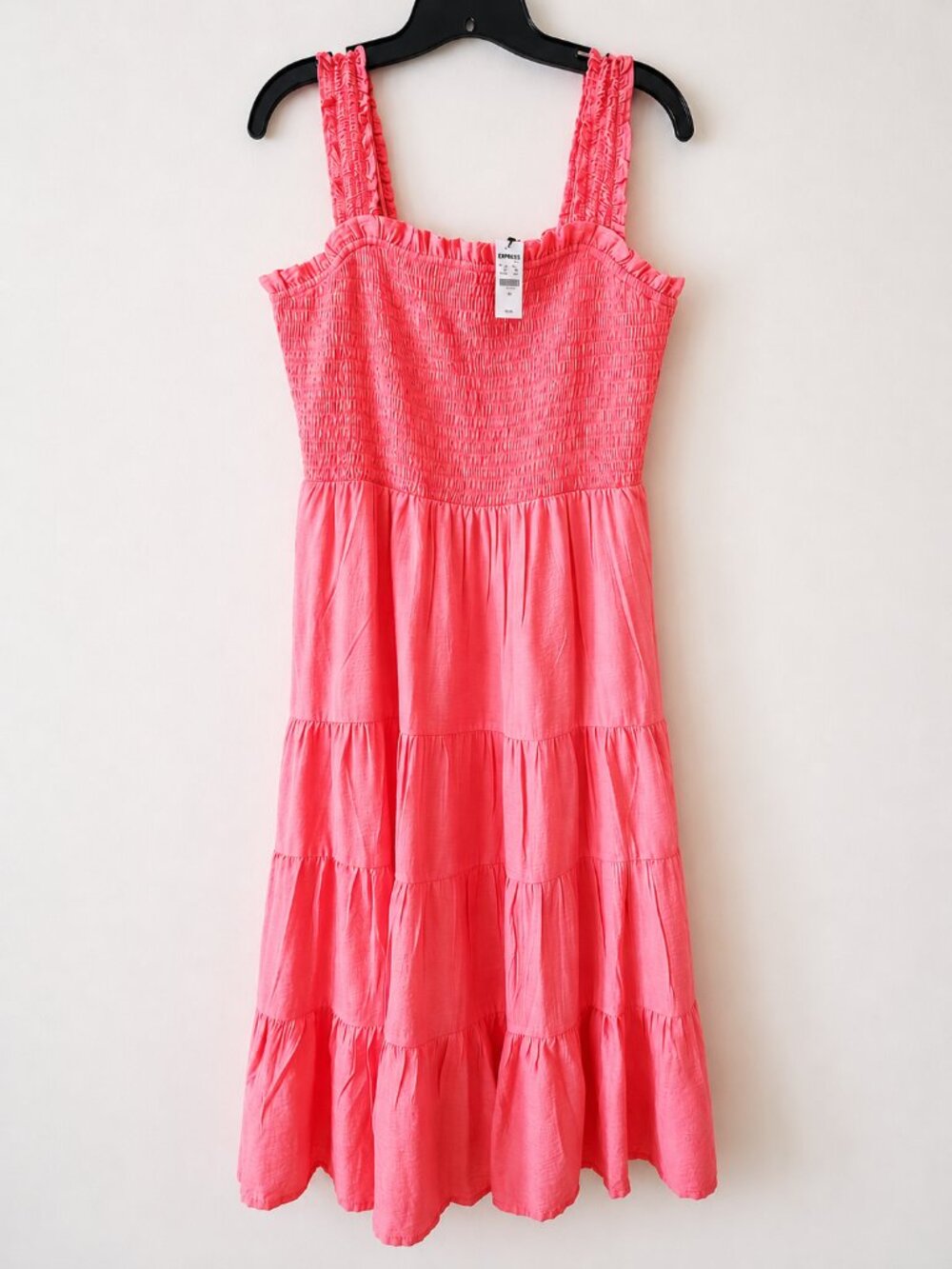 Express Women's Coral Pink Smocked Tiered Sundress Sleeveless Ruffle Strap SZ M